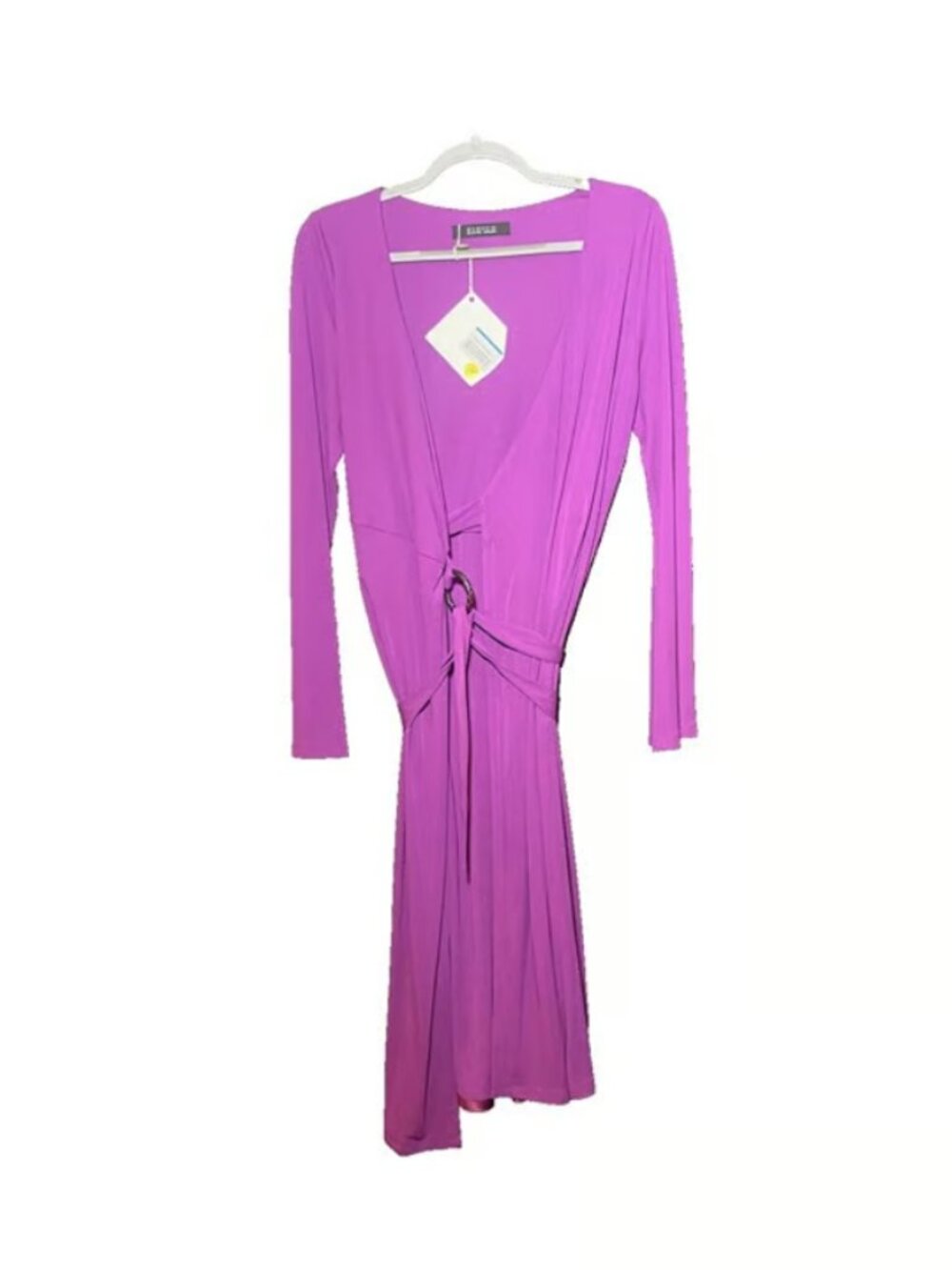 Fisico Purple Wrap Dress with Tie Waist and Ring Detail – Size L – NWT